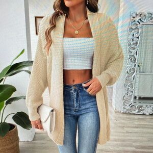 Women's Cream Open-Front Sweater